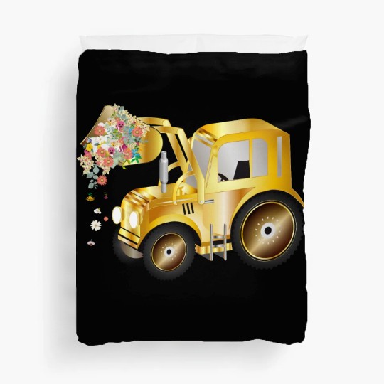 Tractor front loader with blossom flowers Duvet Covers