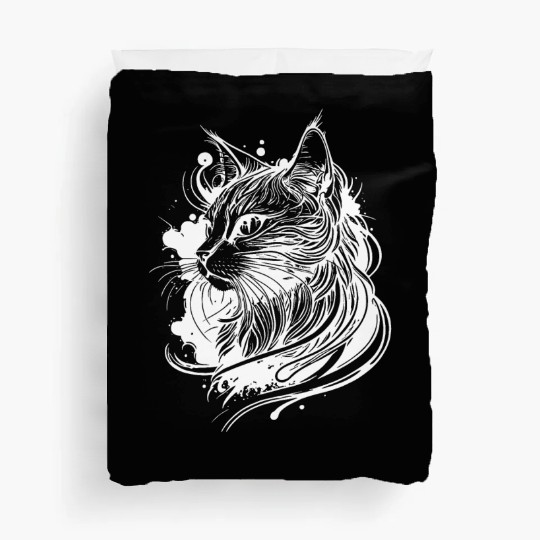 Cute Space Cat In Tattoo Style Duvet Covers