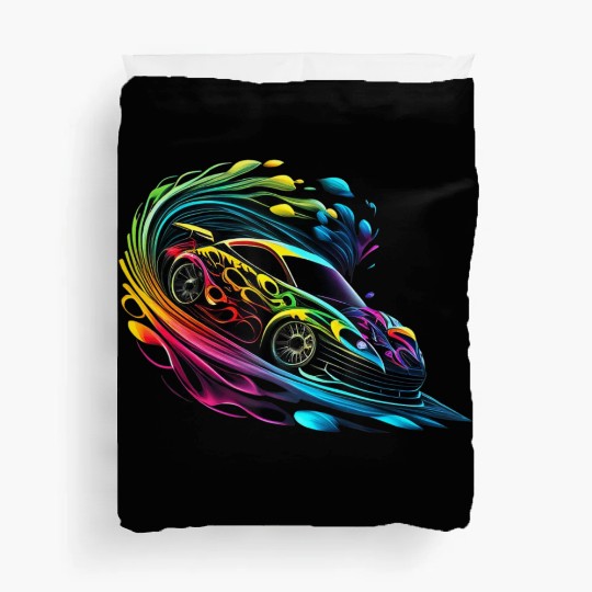 Fantasy Racing Sports Car Exotic Rainbow Flames Duvet Covers