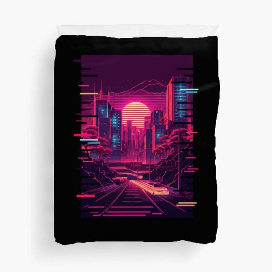 Japanese Vaporwave City Tokyo Urban Futurism Aesth Duvet Covers