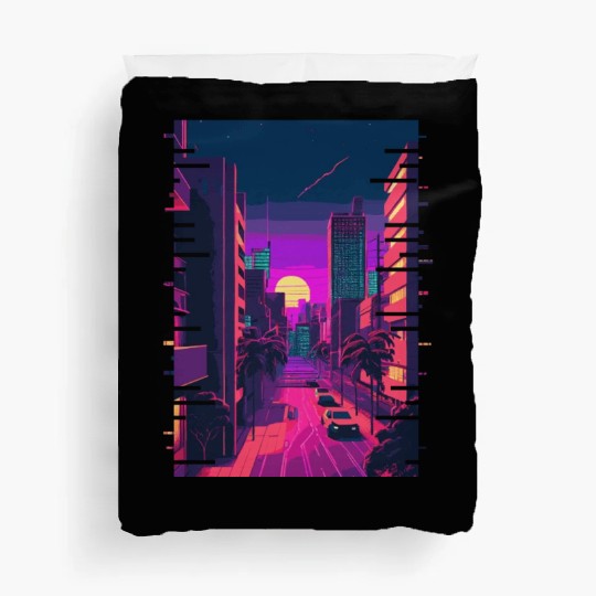 Japanese City Indie Aesthetic Glitch Art 80s 90s V Duvet Covers