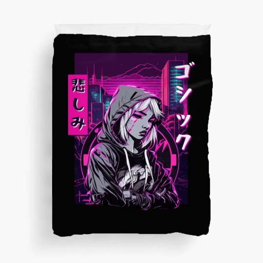 Urban Japanese Sad Anime Girl Vaporwave Aesthetic Duvet Covers