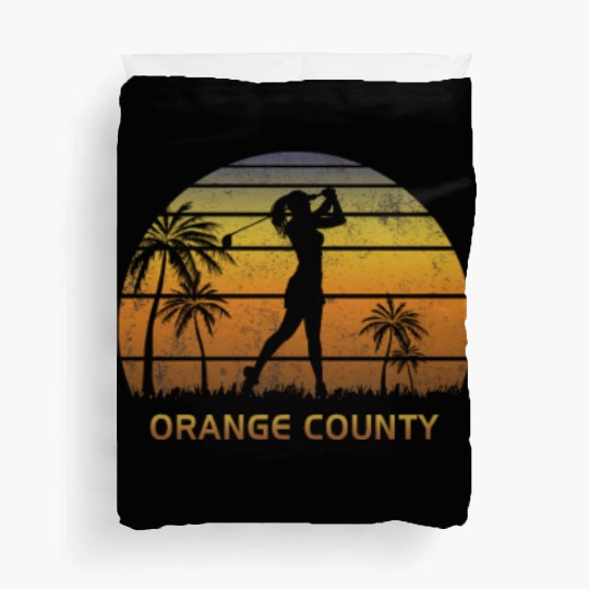 Retro Orange County Women's Golf Golfing Fan Duvet Covers