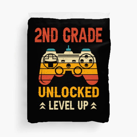 2nd Grade Unlocked Level Up Video Gamer Back Duvet Covers