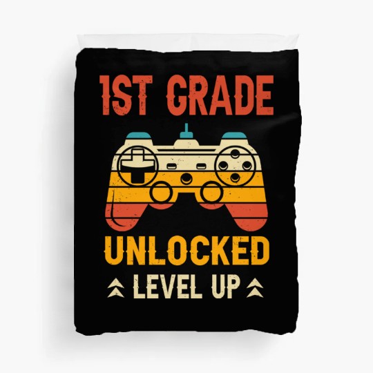 1st Grade Unlocked Level Up Video Gamer Back Duvet Covers