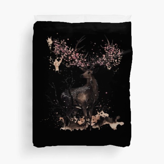 Deer Cherry blossoms Sakura tree Sumie Duvet Covers