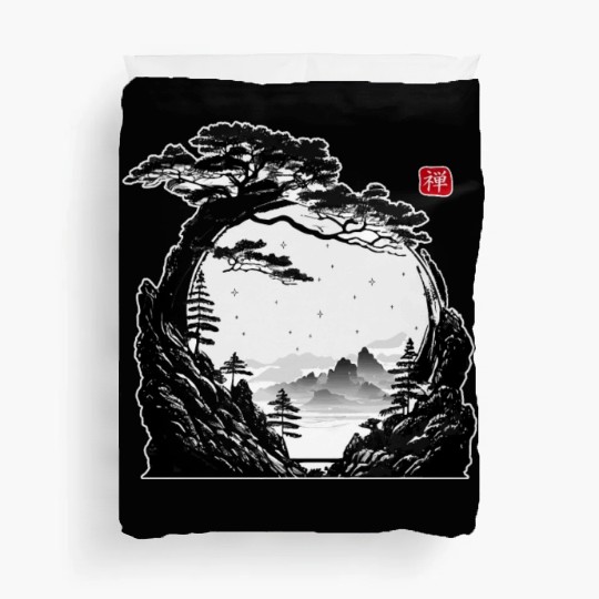 Japanese Zen Circle Landscape Buddhism Bonsai Tree Duvet Covers