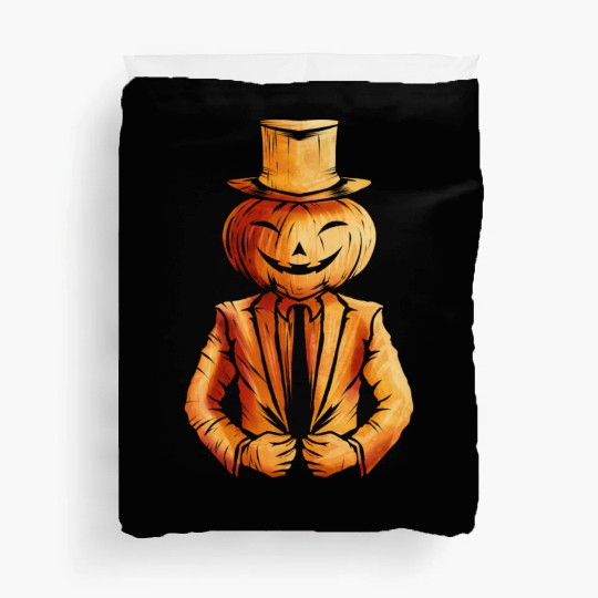 Realistic Jack O Lantern Pumpkin Man In Suit Duvet Covers