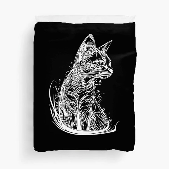 Little Cute Cat In Vintage Tattoo Style Duvet Covers