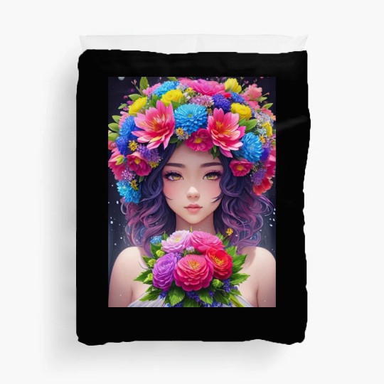Spring Girl with a bouqet of flowers garland #5 Duvet Covers