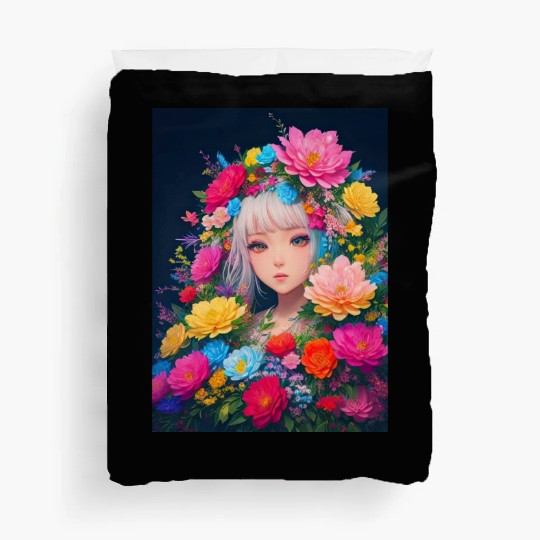 Spring Girl with a bouqet of flowers garland #16 Duvet Covers