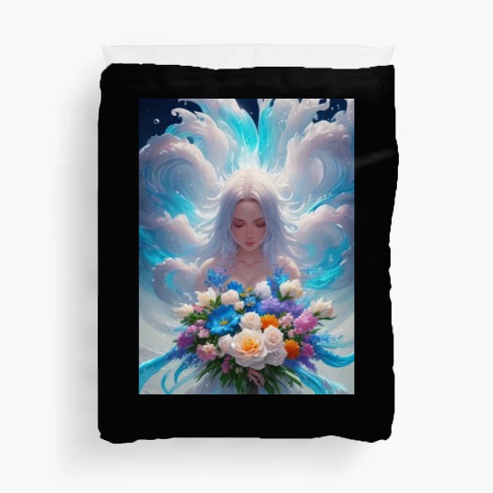 Spring Girl with a bouqet of flowers garland #23 Duvet Covers