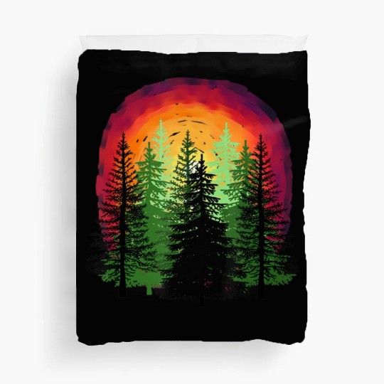 Forest sunrise sunset nature trees Duvet Covers