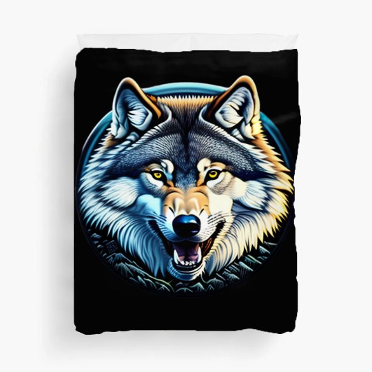 A fierce wolf howling at the moon Duvet Covers