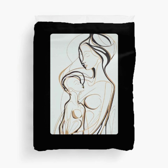 Black, Gold & White Abstract Mother & Daughter Duvet Covers