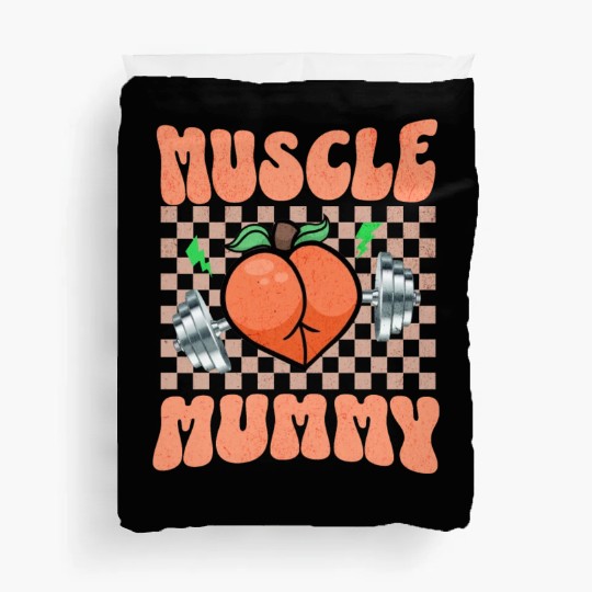 Muscle Mommy Gym Bodybuilder and Weightlifting Gif Duvet Covers