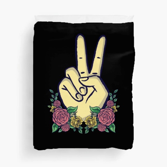 Peace Hand Sign Floral Positive Peace Lover Duvet Covers