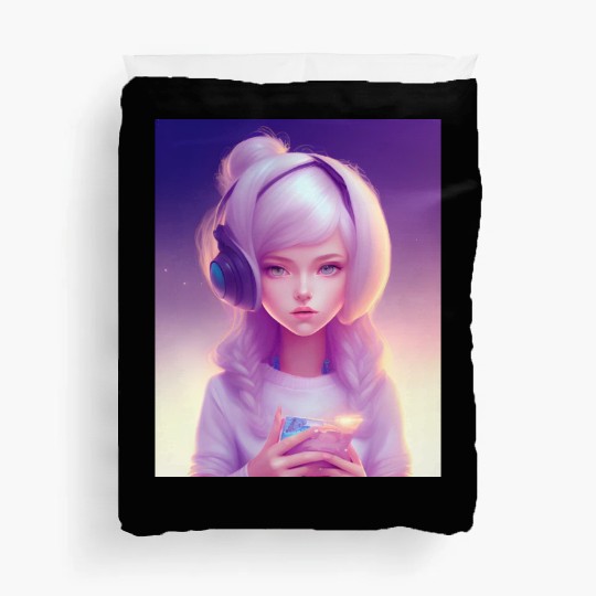 1# young girl gamer. Duvet Covers
