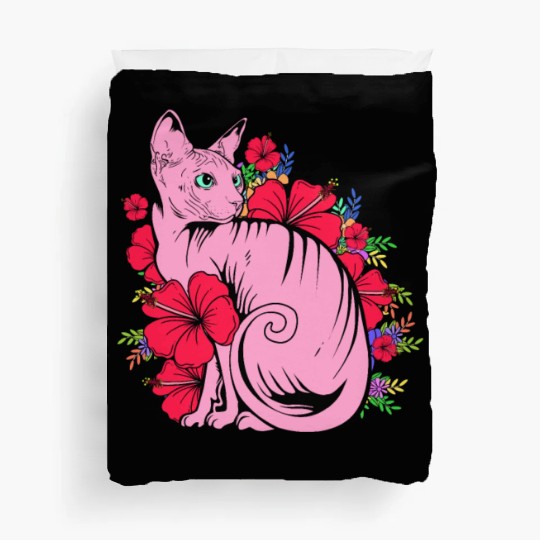 Cat Owner Pet Kitten Sphynx Cat With Flowers Duvet Covers