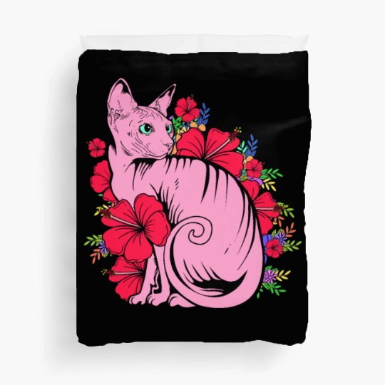 Cat Owner Pet Kitten Sphynx Cat With Flowers Duvet Covers