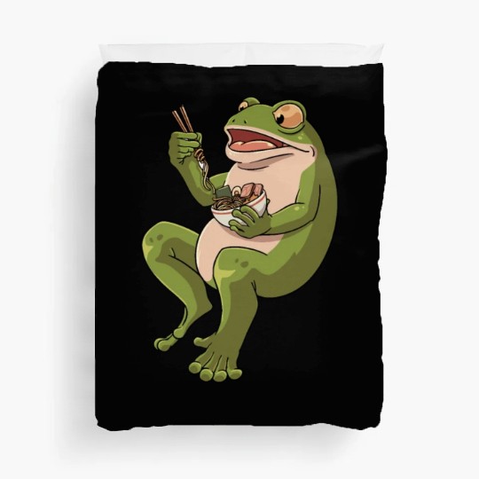 Toad Frog eating Ramen Soup Design for a Frog Duvet Covers