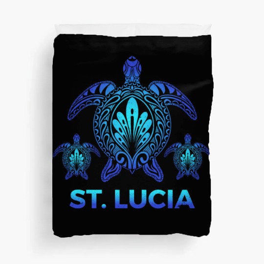 Vintage St. Lucia Ocean Blue Sea Turtle Souvenirs Duvet Covers