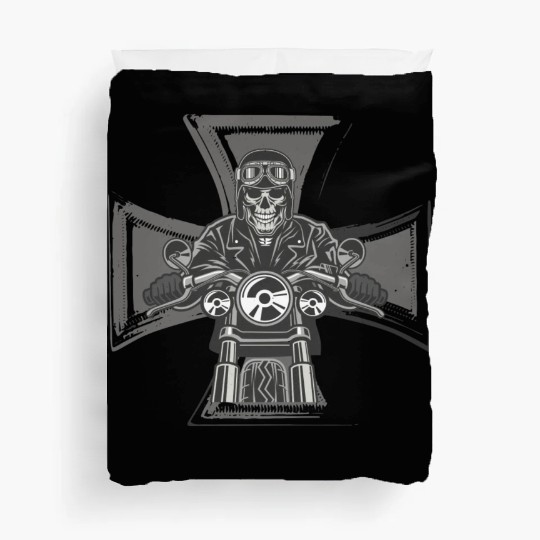 Biker Cross Motorcycle Emblem Skeleton Duvet Covers