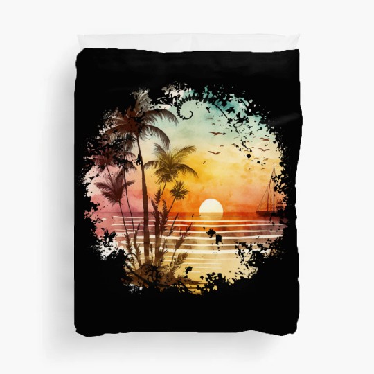 Beach Sunset Watercolor Design Art 1 Duvet Covers
