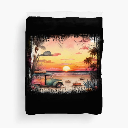 Beach Sunset Watercolor Design Art 2 Duvet Covers