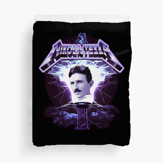 Nikola Tesla Heavy Metal Electricity by gnarly Duvet Covers