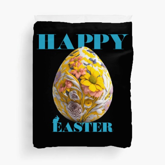 Happy Easter Egg Design with Floral Elements Duvet Covers