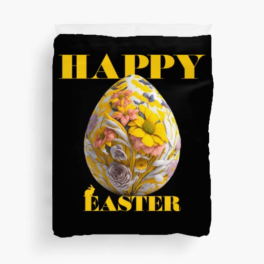 Happy Easter Egg Design with Floral Elements Duvet Covers