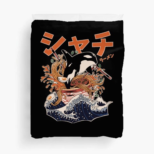 The Great Orca Killer Whale Ramen (Japanese Text) Duvet Covers