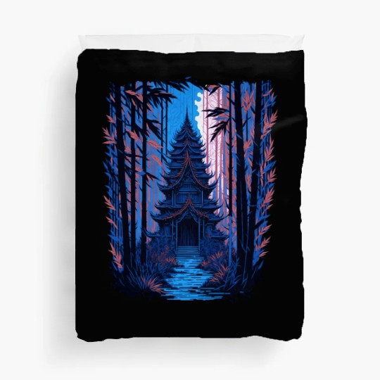 Japanese Temple in a Bamboo Forest Duvet Covers