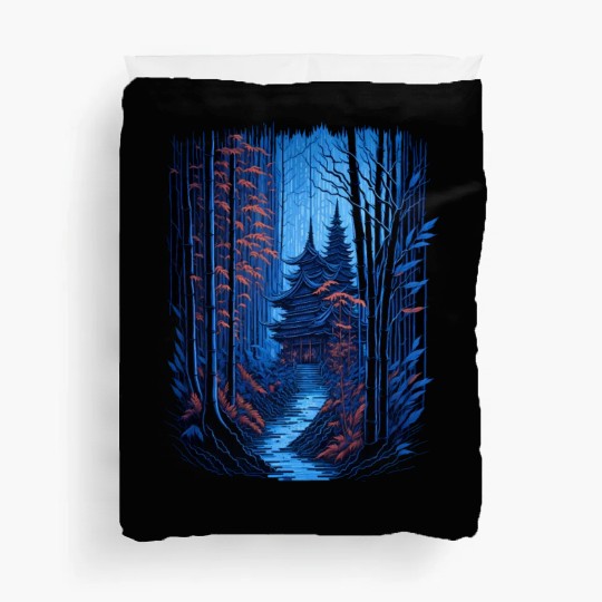 Japanese Temple in a Bamboo Forest Duvet Covers