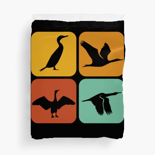Retro Cormorant Birds I Aesthetic I Cormorant Bird Duvet Covers