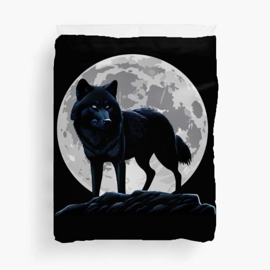 Wolf howling at the moon graphic Duvet Covers