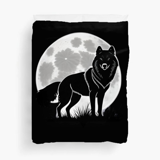 Wolf howling at the moon graphic Duvet Covers