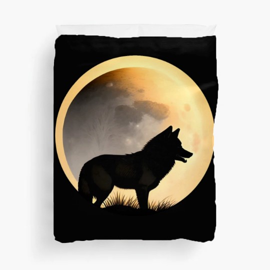 Wolf howling at the moon graphic Duvet Covers
