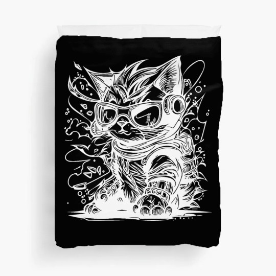 Little Cool Space Cat Splash Tattoo Style Duvet Covers