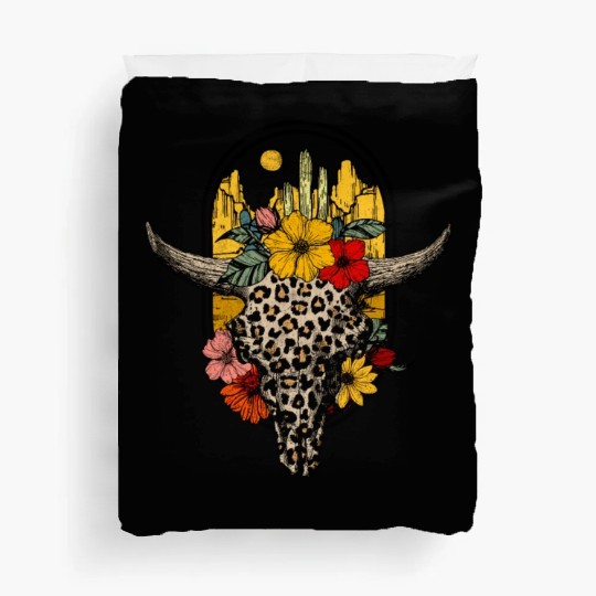 Leopard Floral Boho Cow Western Cowgirl flowers Duvet Covers