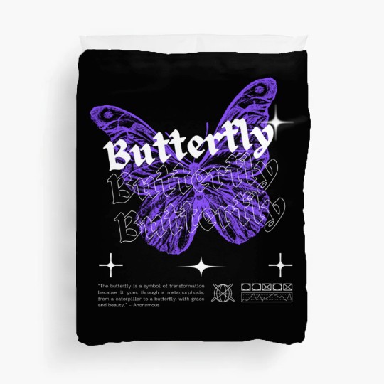 Black Purple White Modern Illustrated Butterfly Duvet Covers
