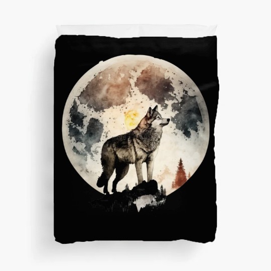 Wolf Moonlight Forest Wild Werewolf Watercolor 4 Duvet Covers