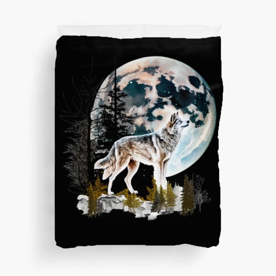 Wolf Moonlight Forest Wild Werewolf Watercolor 2 Duvet Covers
