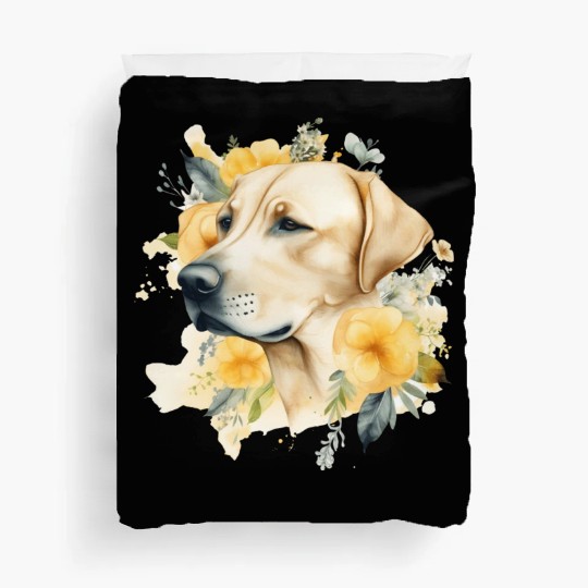 Yellow Lab Dog Watercolor Floral Duvet Covers