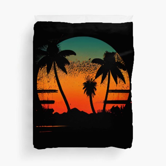 Vintage Retro Sunset Watercolor Beach Vacation 2 Duvet Covers