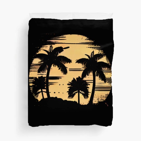 Vintage Retro Sunset Watercolor Beach Vacation 4 Duvet Covers