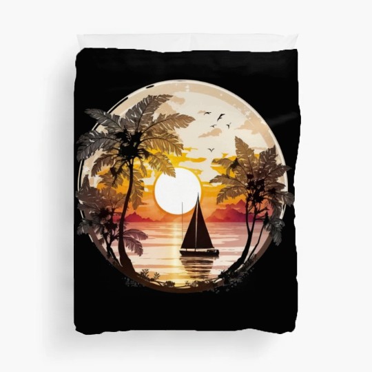 Beach Sunset Sailboat Palm Trees Ocean Vacation 5 Duvet Covers