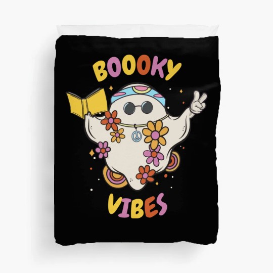 Reading Teacher Halloween Groovy Floral Ghost Duvet Covers