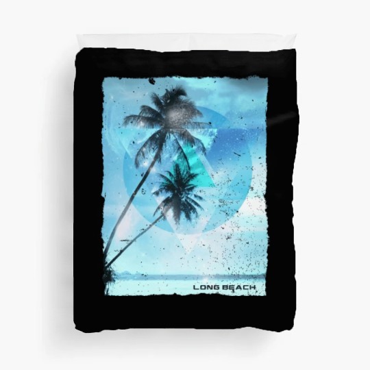Artistic Long Beach California Palm Tree Vacation Duvet Covers